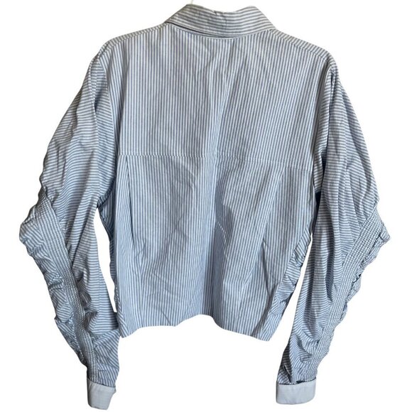 Alpha & Omega Smocked Button Down Blouse with Blue Stripes Size M - Picture 3 of 7